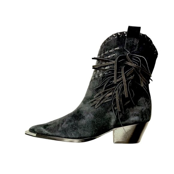 Schutz Alexxa Womens Western Fringe Boots Black Suede 5.5B NWOB - Picture 2 of 9